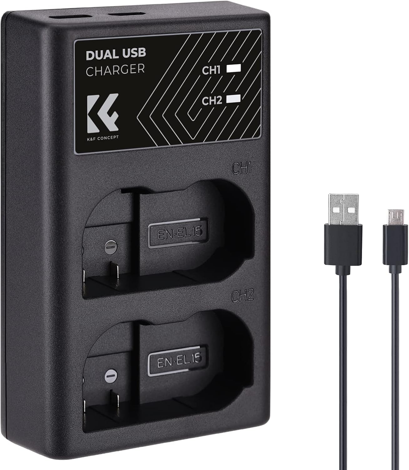 K&F EN-EL15/15A/15B/15C Dual Slot Battery Charger USB-C | Camera Ark
